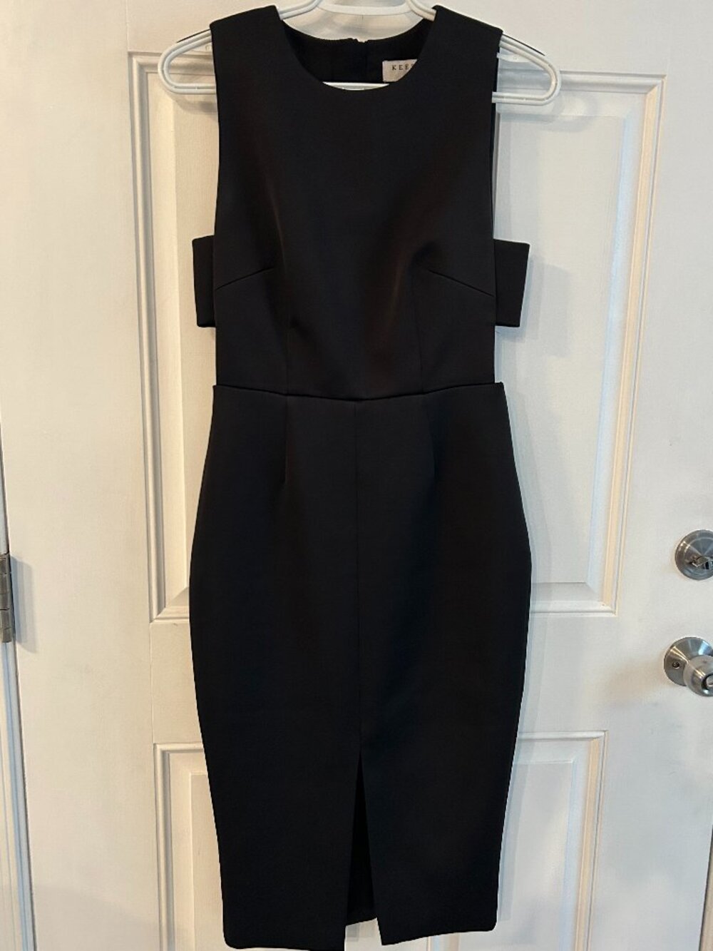 KEEPSAKE The Only One Cut Out Slit Midi Cocktail Sheath Dress Black LBD Sz S